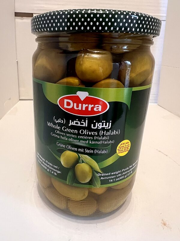 Al Durra Green Olives 650g front Al Durra Green Olives 650g