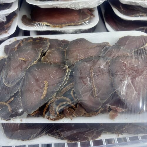 Basterma raw closeup hero Basterma (Egyptian Pastrami) 250g بسطرمة