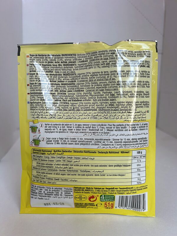 Calnort vegetable soup 51g back CalNort Vegetable Soup 60g