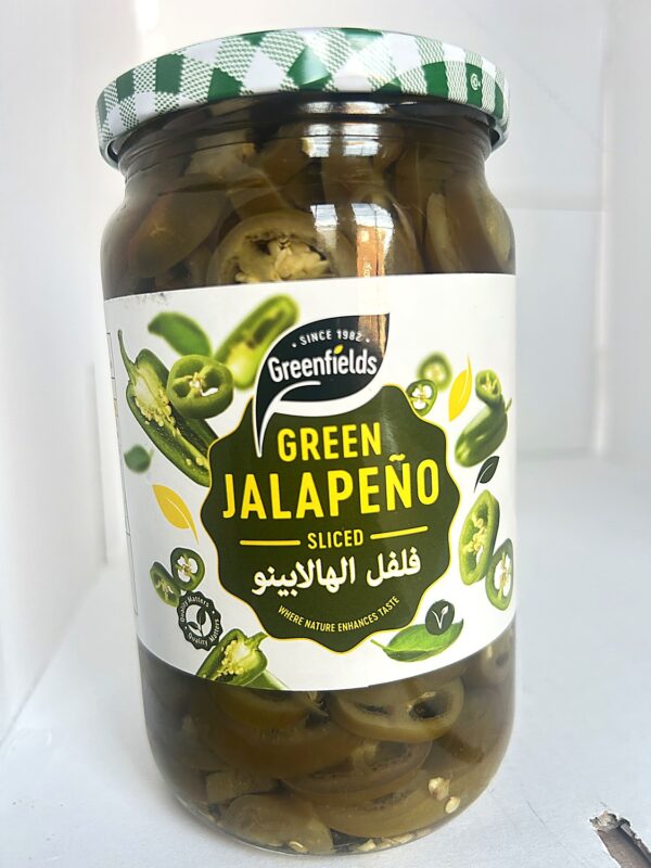 Greenfields Green Jalapeno sliced front Greenfields Sliced Jalapeno 720g