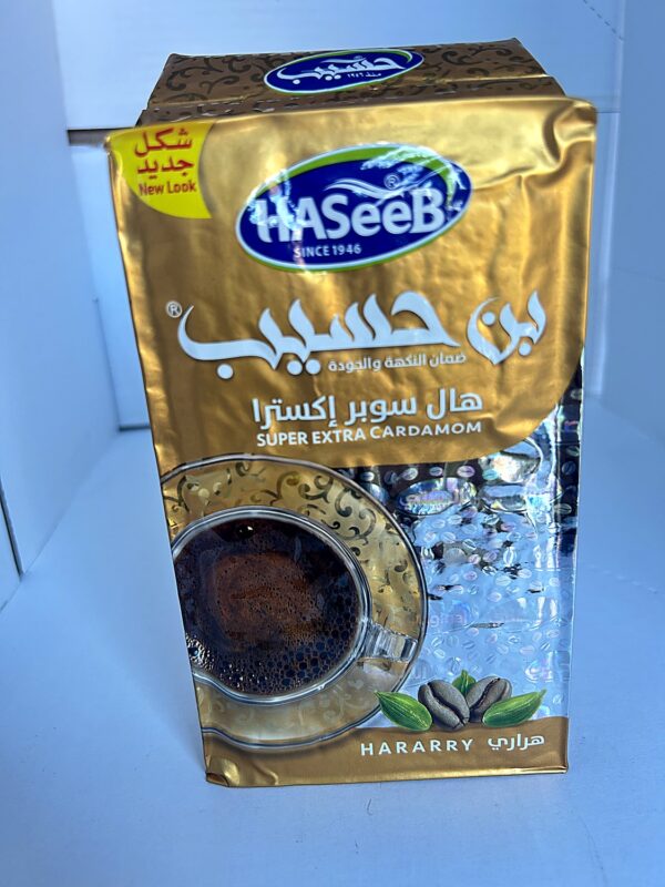 HaSeeB grounded coffee beans super Extra cardamom front Haseeb Gold Coffee Extra Cardamom 500g