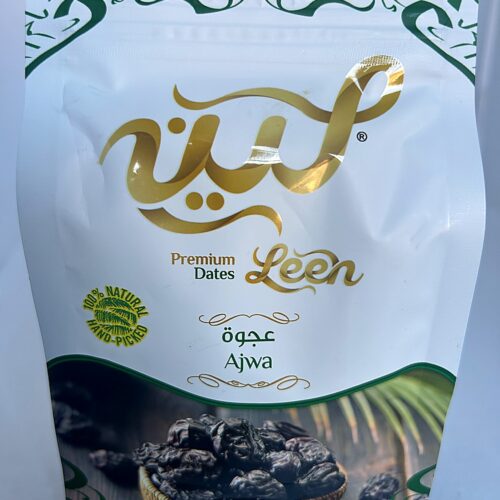 Leen Premium Dates Ajwa 110g front Leen Ajwa Resealable Pouch 110g