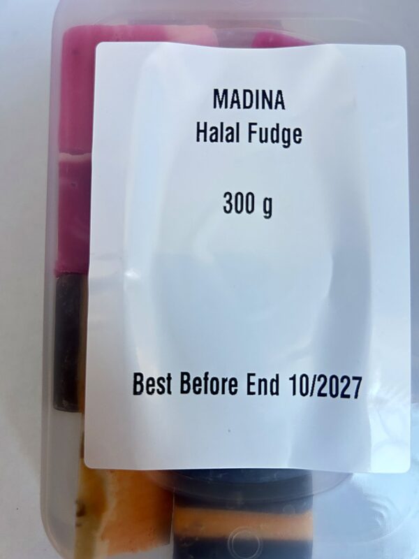 Madina Halal Fudge 300g back Halal Fudge (Trans. Box) 300g