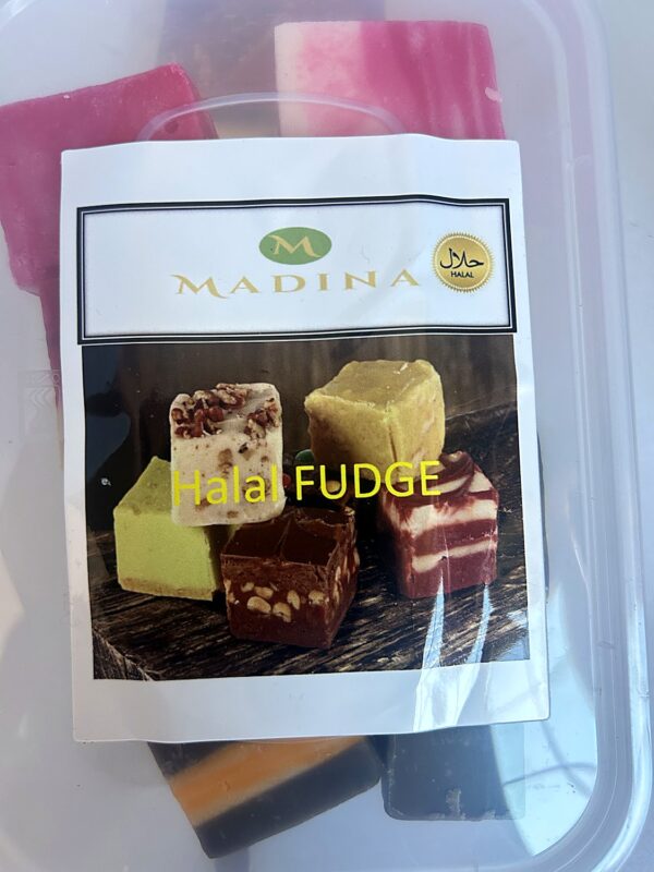 Madina Halal Fudge 300g front Halal Fudge (Trans. Box) 300g