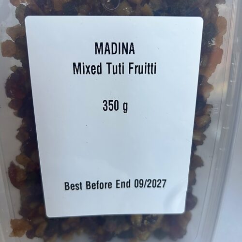Madina Mixed Tuti Fruitti 350g front Tutti Fruiti (Trans. Box) 350g