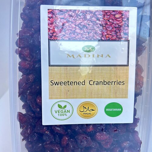 Madina Sweetened Cranberries 400g front Madina Cranberries (Trans. Box) 400g