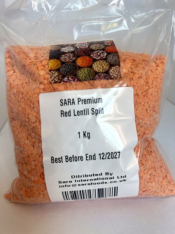 Sara Premium Red Lentil Split 1kg front SARA Red Lentil 1Kg
