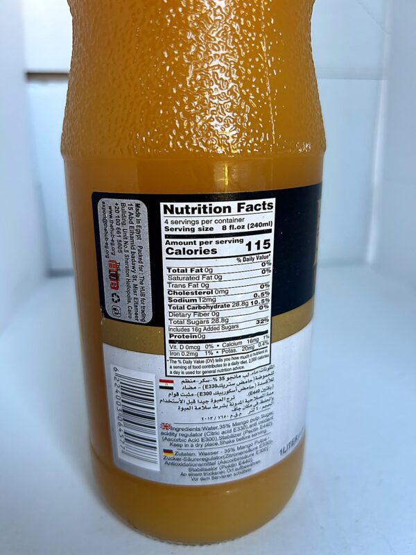 The Hub Mango Nectar 1L back HUB Mango Nectar (Glass Bottle) 1L