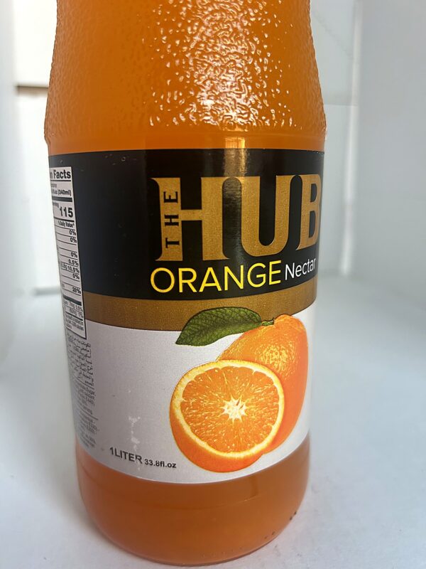 The Hub Orange Nectar 1L front HUB Orange Nectar (Glass Bottle) 1L