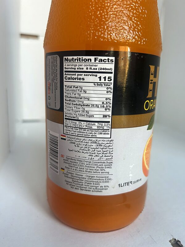 The Hub Orange Nectar 1L side HUB Orange Nectar (Glass Bottle) 1L