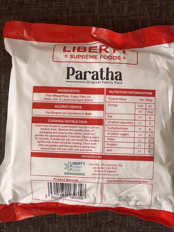 liberty paratha back LIBERTY Family Plain Paratha (20pcs) 1.4Kg